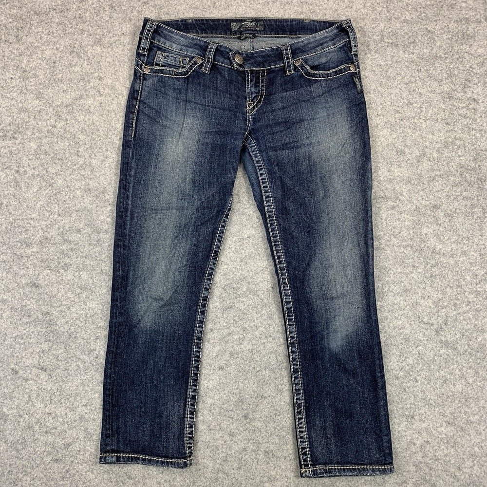 Silver Jeans Womens W30 Blue Dark Wash Tuesday 16 1/2" Capri Low Rise Stretch